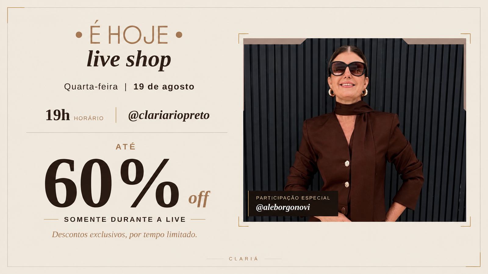 Clariá faz live shop com descontos de até 60% em Rio Preto